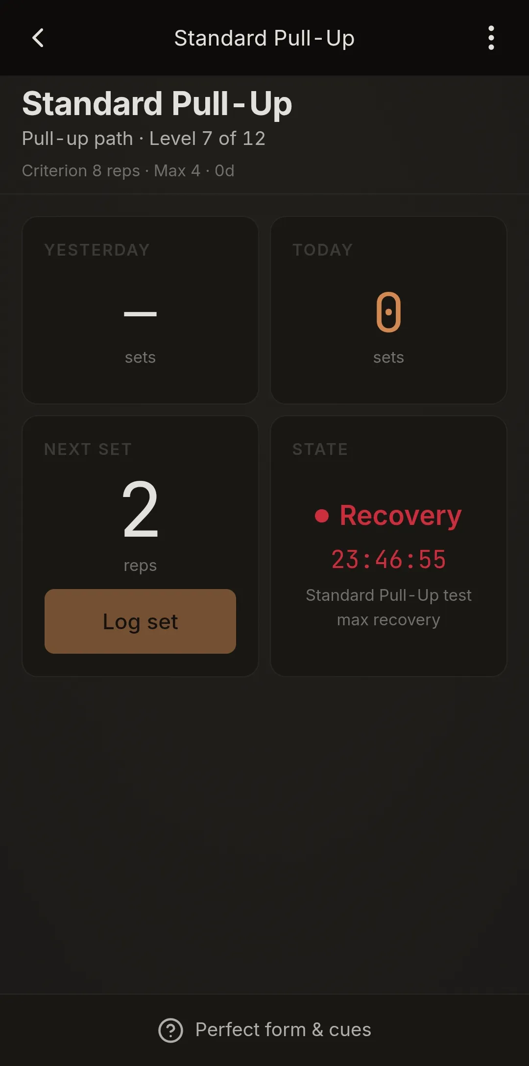 Exercise screen showing the recovery countdown