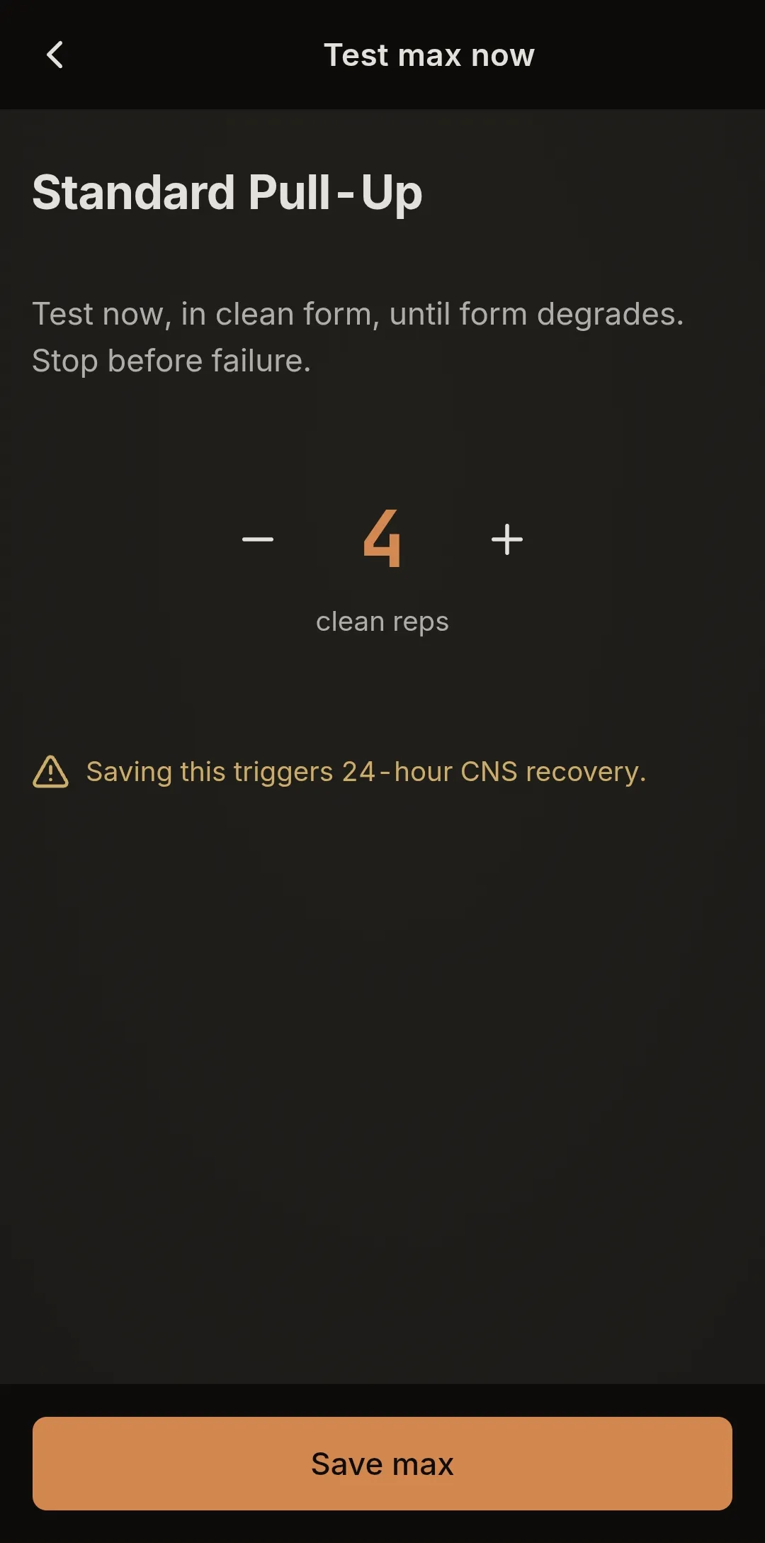 Screen for testing your current rep maximum